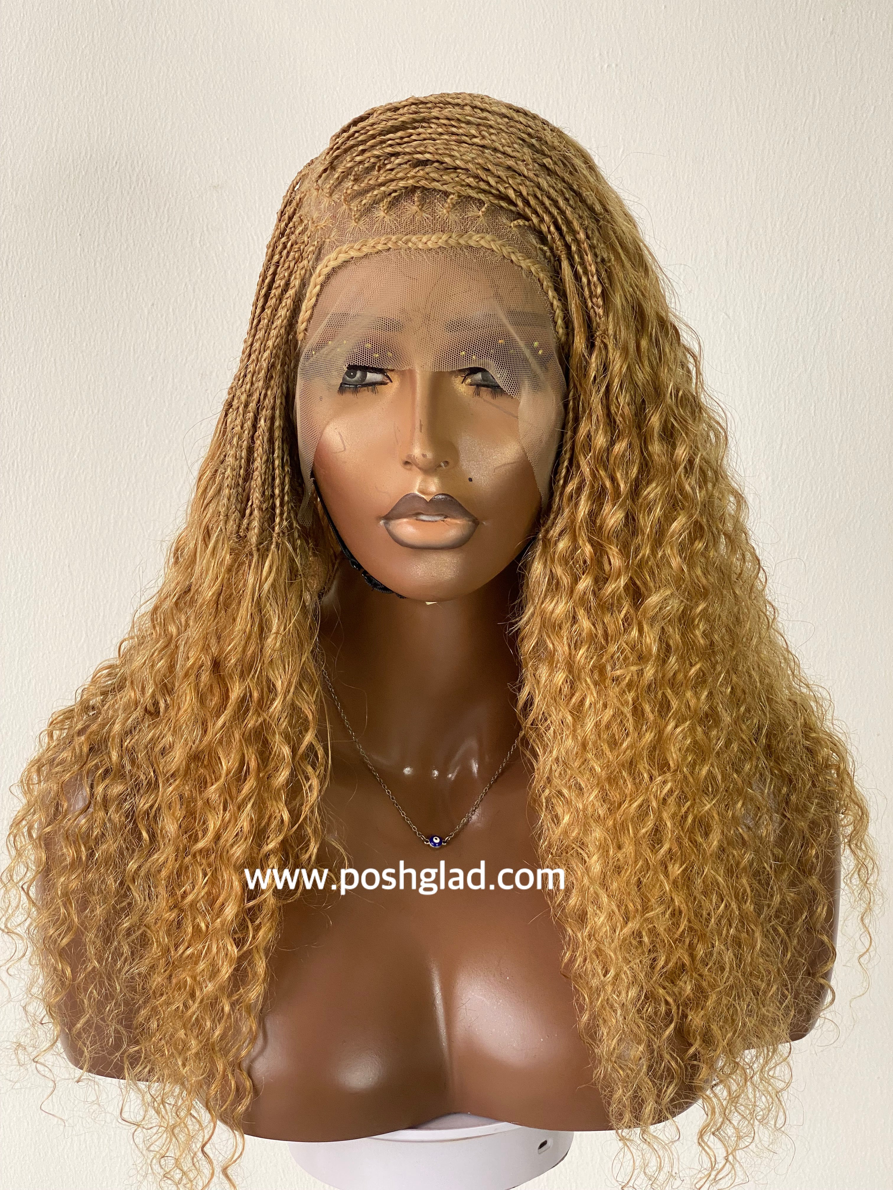 Wet And Wavy 100% Human Hair Knotless Braid Wig, HD Full Lace, Blond Color