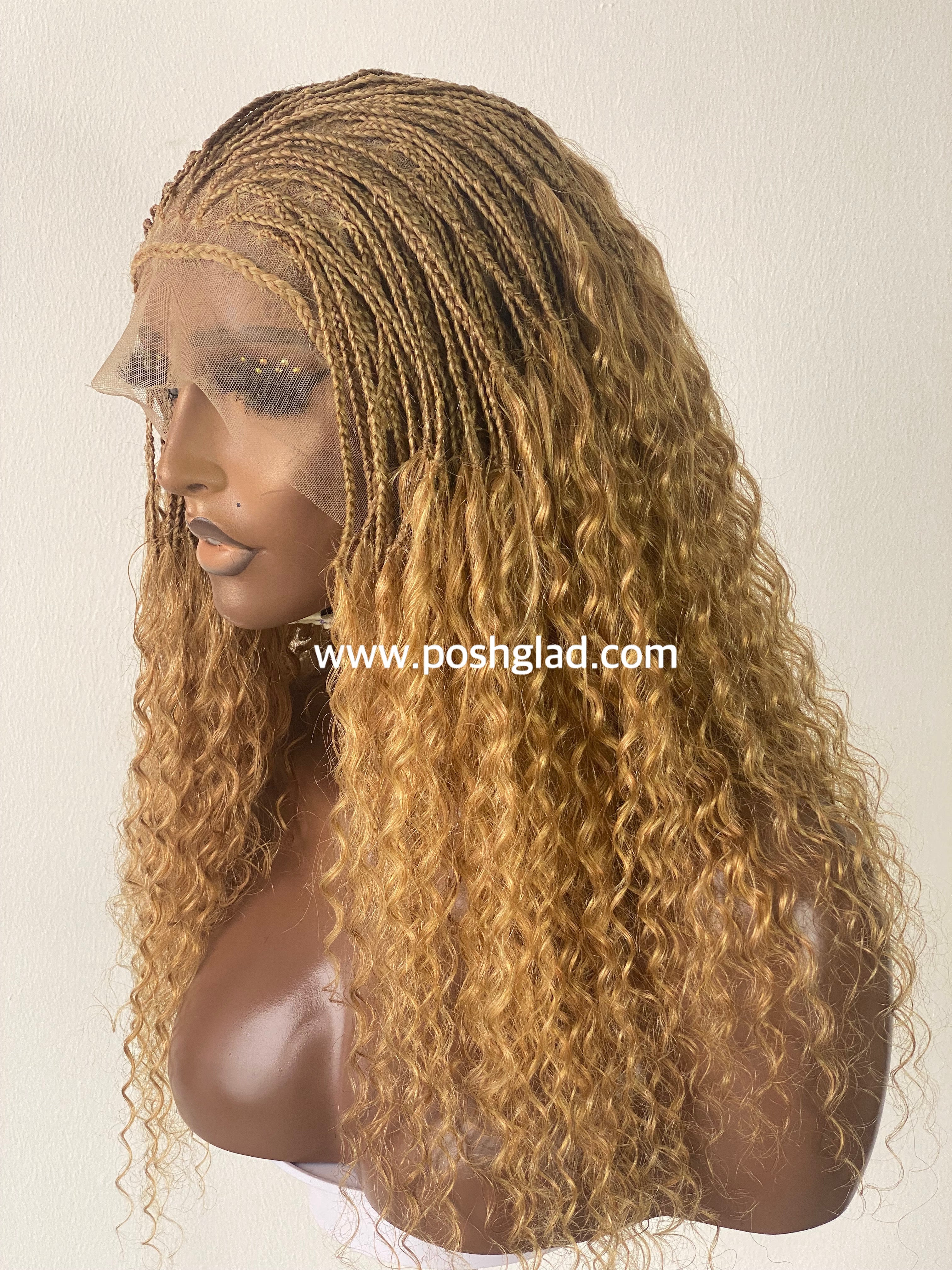 Wet And Wavy 100% Human Hair Knotless Braid Wig, HD Full Lace, Blond Color