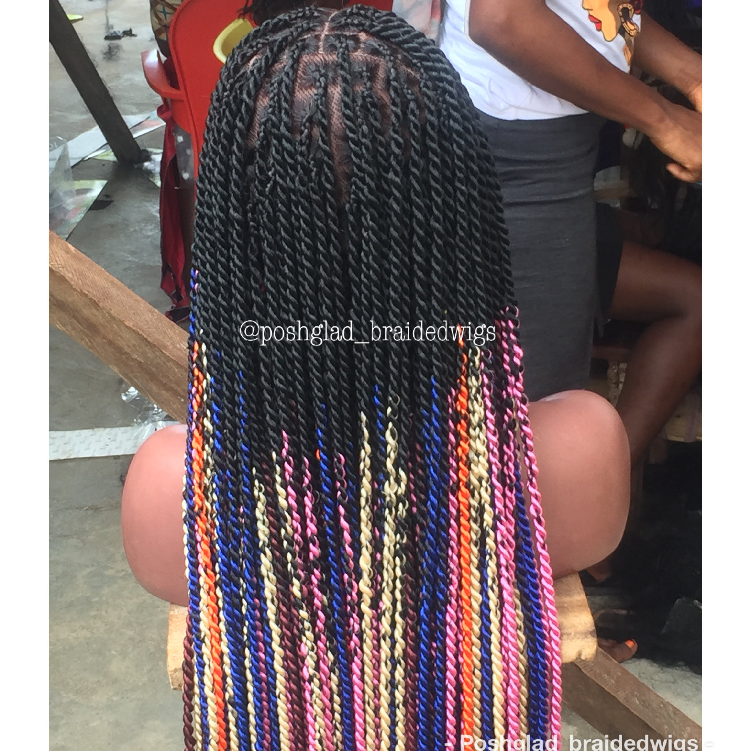 Shade Knotless Braid Wig "Mixed Colors" Waist Length (Amun)