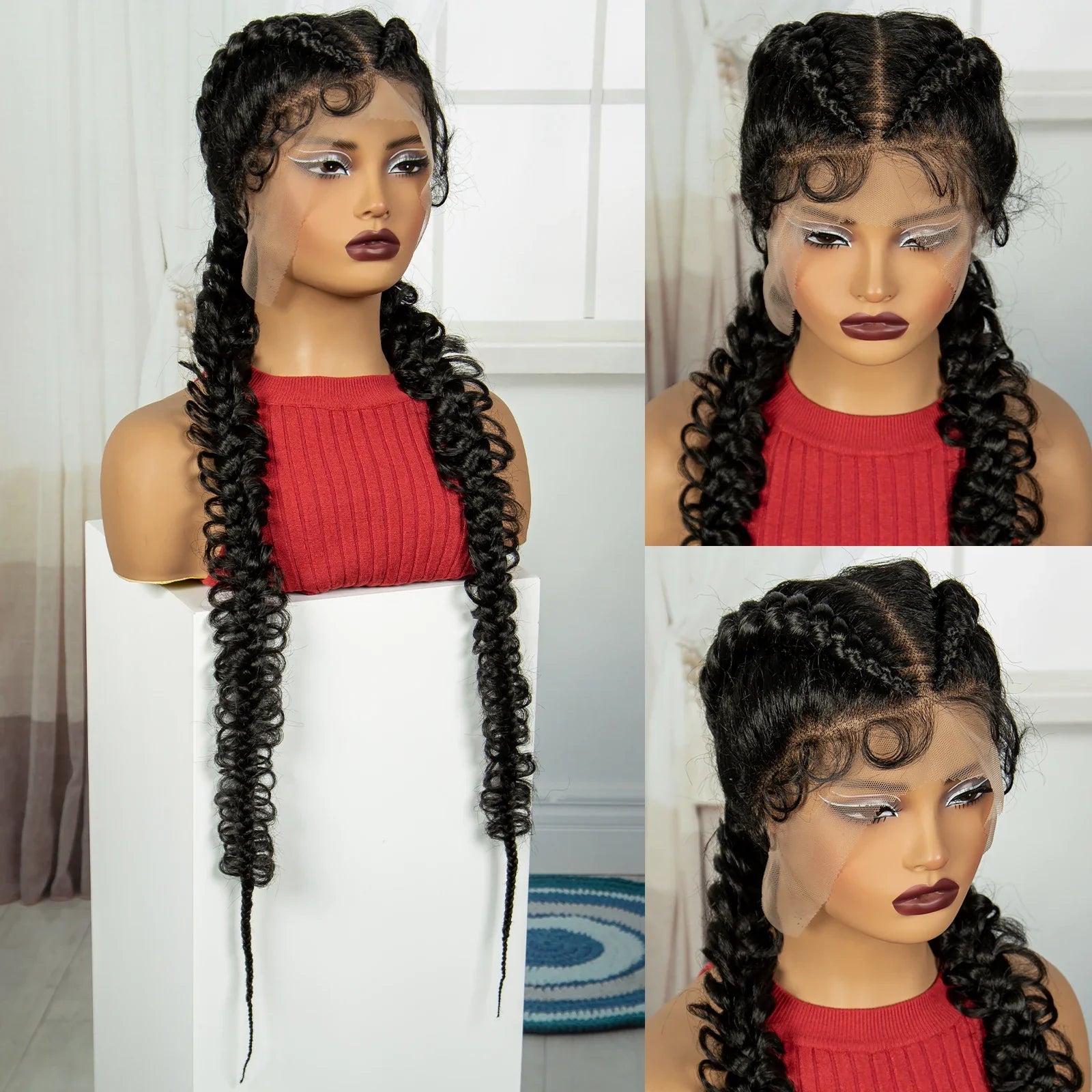 38" Knotless Twist Cornrow Braids Wig | Full Lace | Baby Hair