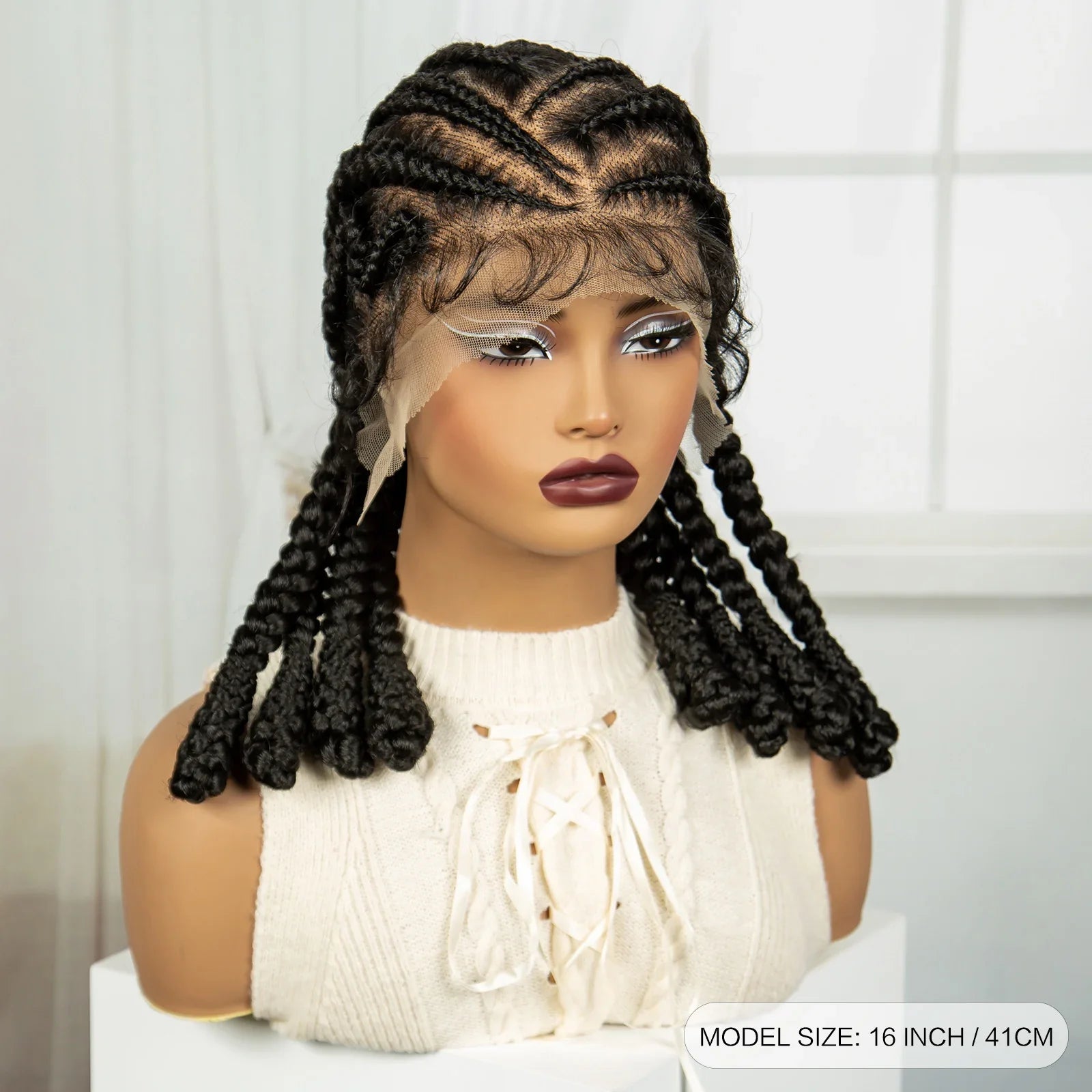16" Cornrow Bantu Braids Wig | Full Lace Frontal | Baby Hair