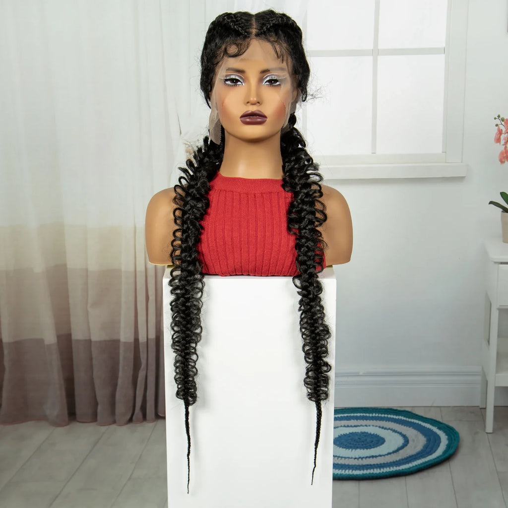 38" Knotless Twist Cornrow Braids Wig | Full Lace | Baby Hair