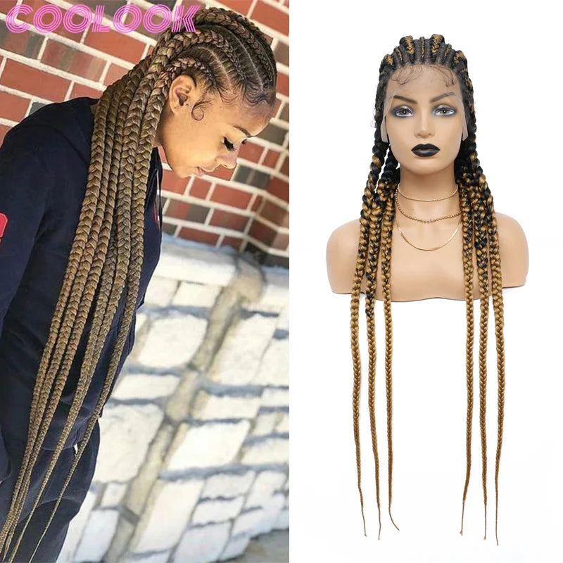 36" Cornrow Knotless Braids Wig | 360 Full Lace | Baby Hair | Synthetic