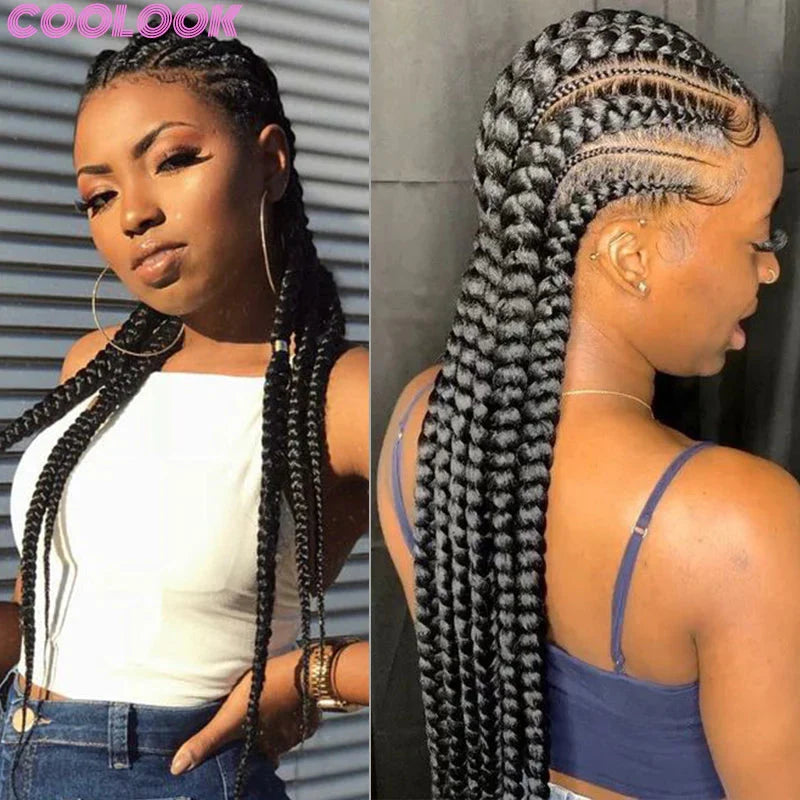 36" Cornrow Knotless Braids Wig | 360 Full Lace | Baby Hair | Synthetic