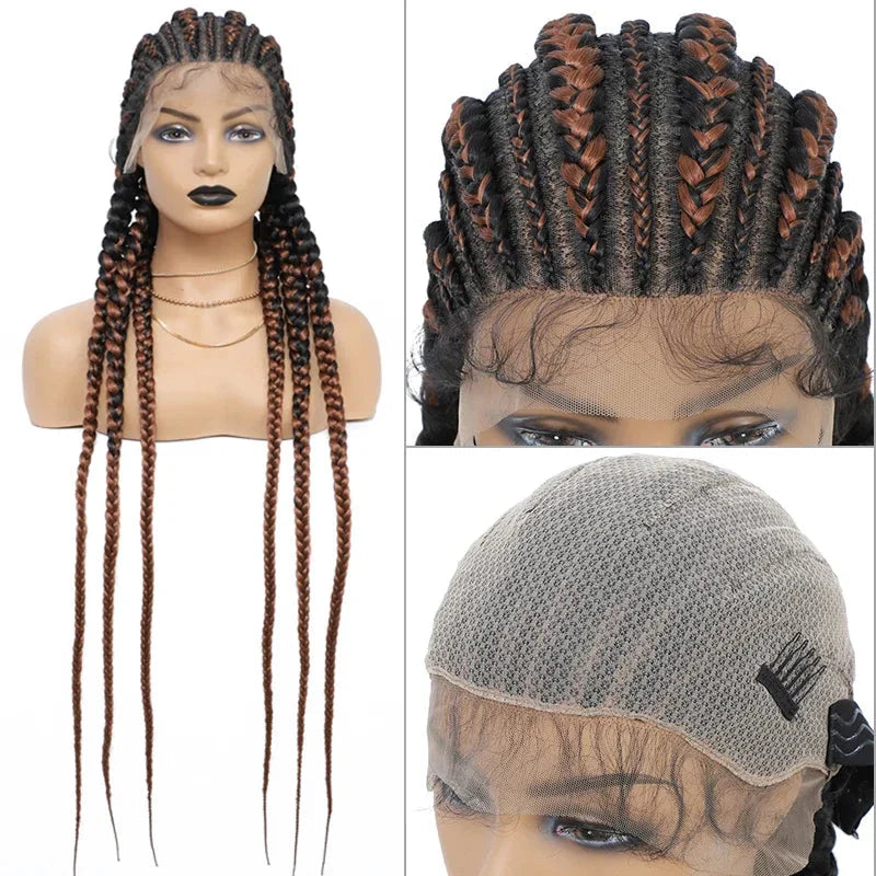 36" Cornrow Knotless Braids Wig | 360 Full Lace | Baby Hair | Synthetic