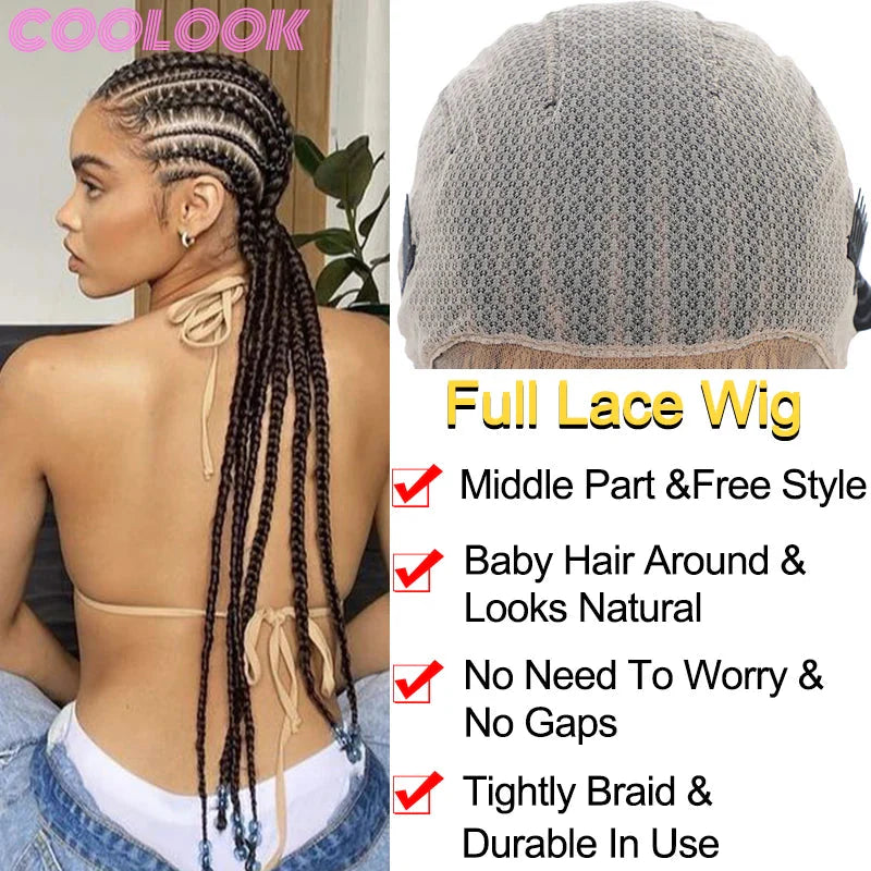 36" Cornrow Knotless Braids Wig | 360 Full Lace | Baby Hair | Synthetic