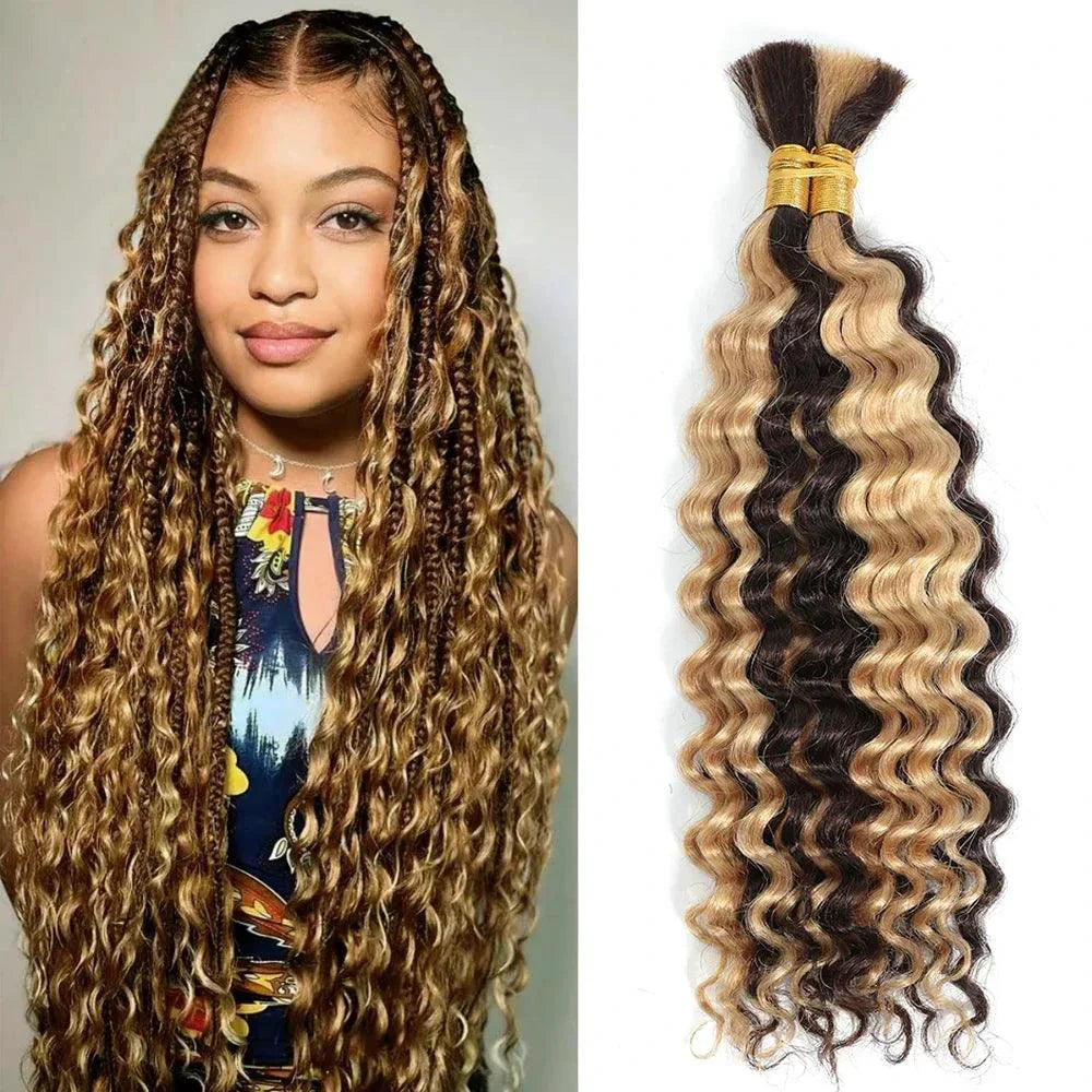 Human Hair 20" Braiding Bundle - Deep Wave Highlight P4/27 for Gorgeous Styles