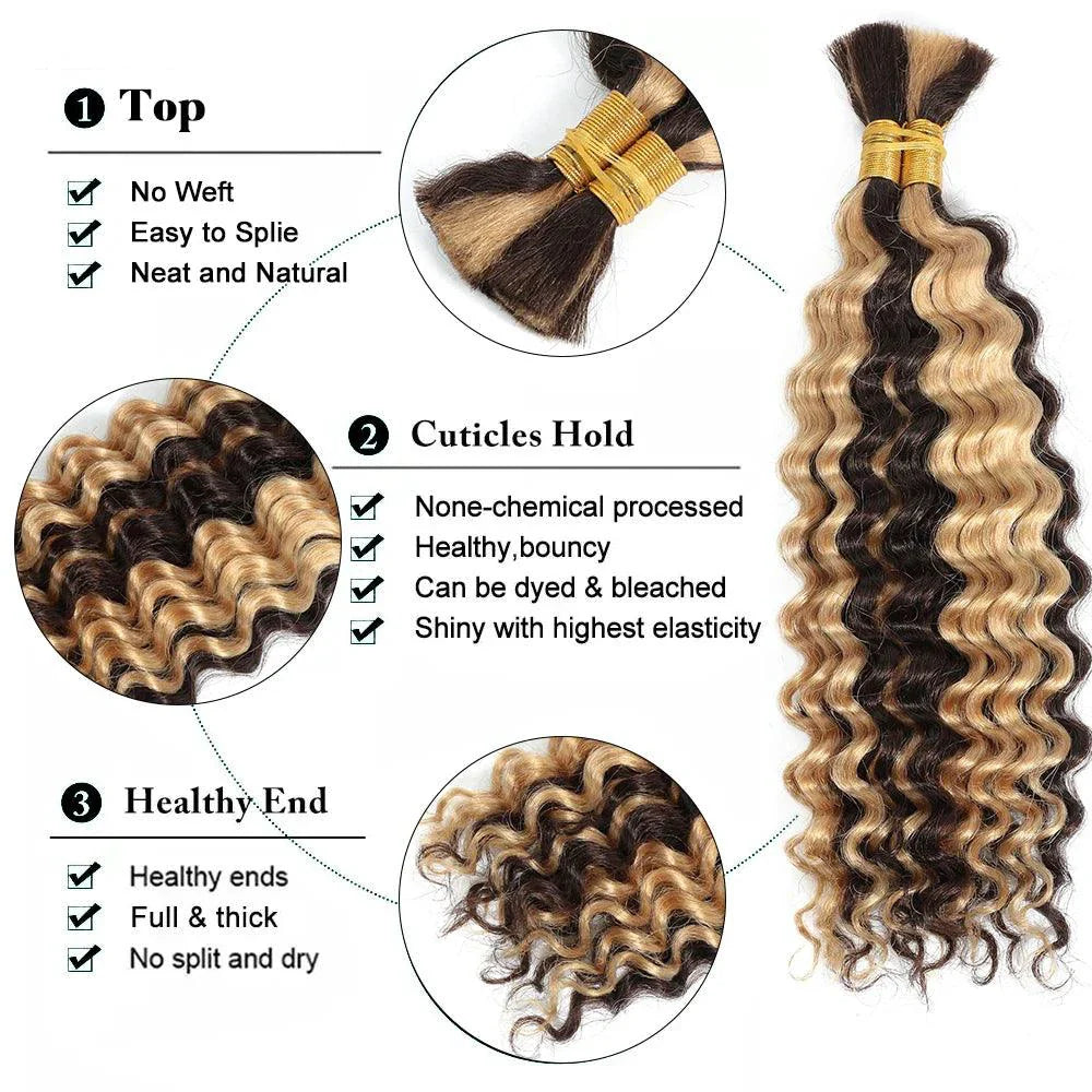 Human Hair 20" Braiding Bundle - Deep Wave Highlight P4/27 for Gorgeous Styles