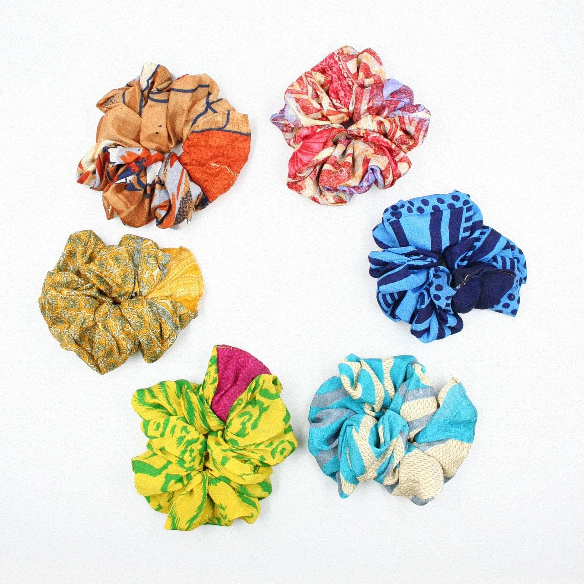 Colorful Reclaimed Sari Scrunchies 5-Pack